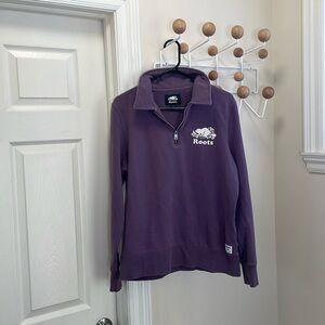 Roots - Classic Pullover Quarter Zip Up Sweat Shirt - Purple - L